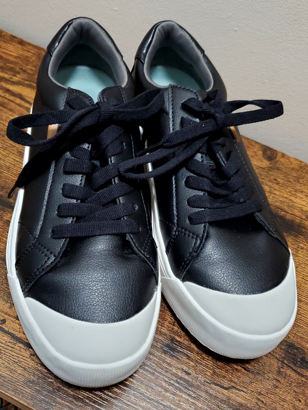 Dr. Scholl's Black Leather Sneakers with White Toe Cap